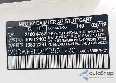 2019 Mercedes-Benz C 300 4Matic from USA, damaged, VIN WDDWF8EB0KR501220